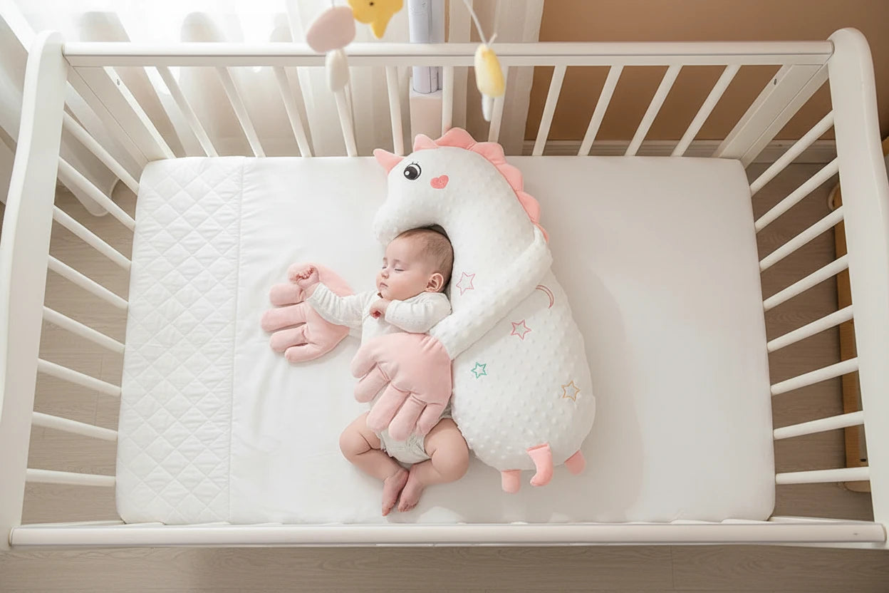 DreamHug Soothing Baby Sleep Pillow- The cozy animal cuddle pillow that helps babies sleep deeper and feel secure